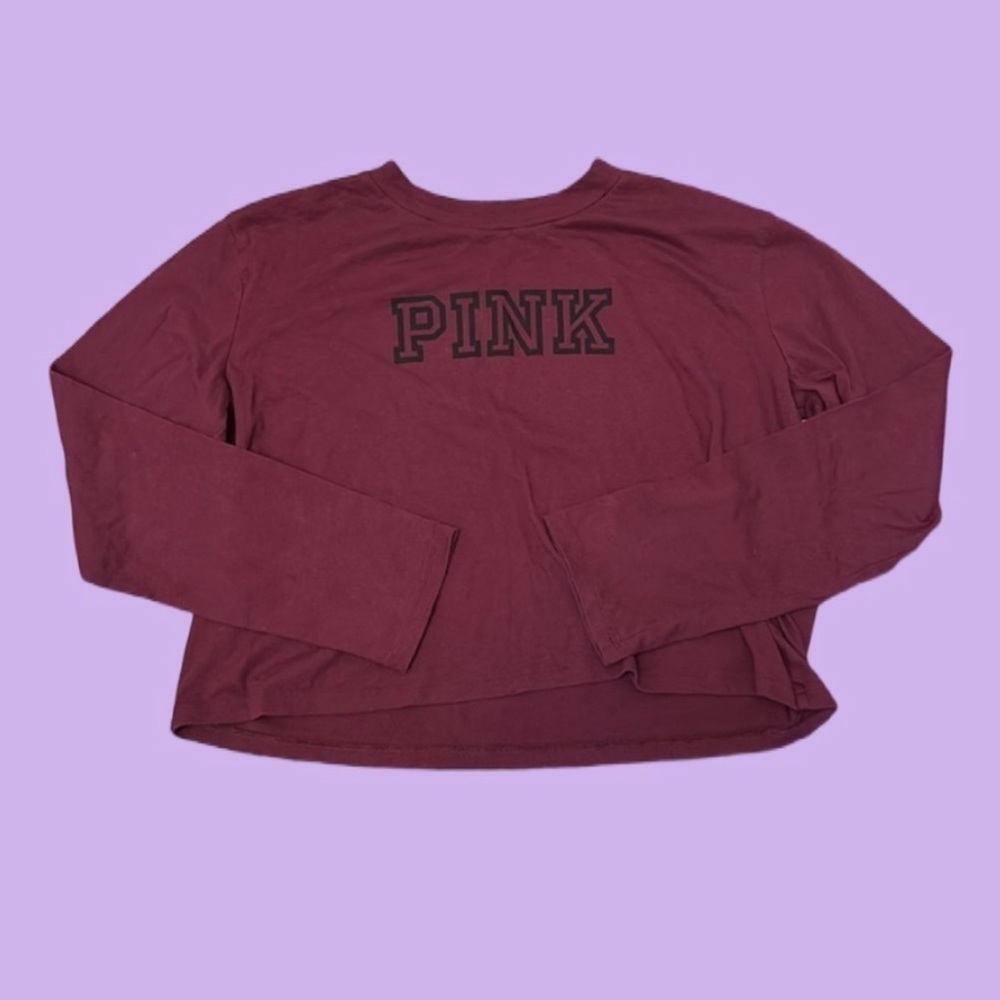 PINK BY VICTORIAS SECRET LONG SLEEVE CROP TOP MAROON SIZE MEDIUM LIGHT SWEATER